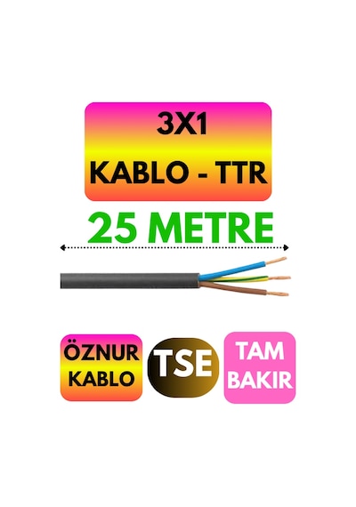 Öznur 3x1 Ttr Kablo Siyah Metre Seçenekli - 25 Metre
