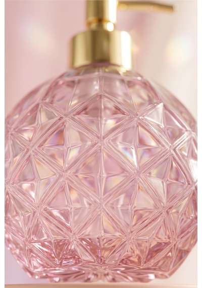 Boby Diamond Küre Cam Sıvı Sabunluk Gold Pompalı Kristal Desenli Dekoratif Banyo Ve Mutfak Dispenseri - 16 Cm X 10 Cm - 500ml - Pembe