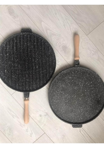 Çift Taraflı Döküm Granit Gözleme Ve Izgara Tavası 35cm Gözleme Siyah - Kahverengi