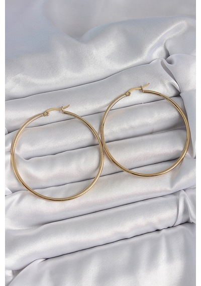 316 Çelik Gold Renk 53 Mm Halka Model Kadın Küpe Altın