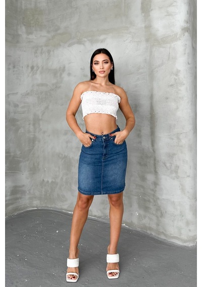 HLT Jeans Açık Mavi Kadın Regular Fit Yüksek Bel Orta Boy Denim Kot Etek Alice-4003 Açık Mavi