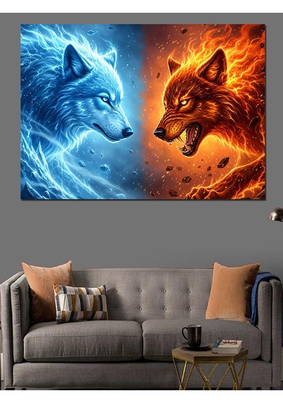 Ateş Ve Buz Kurdu Mücadelesi Dekoratif Kanvas - Mdf Ahşap Tablo
