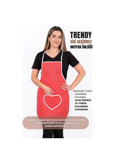Trendy Sıvı Su Geçirmez Mutfak Önlüğü Kırmızı Puantiye