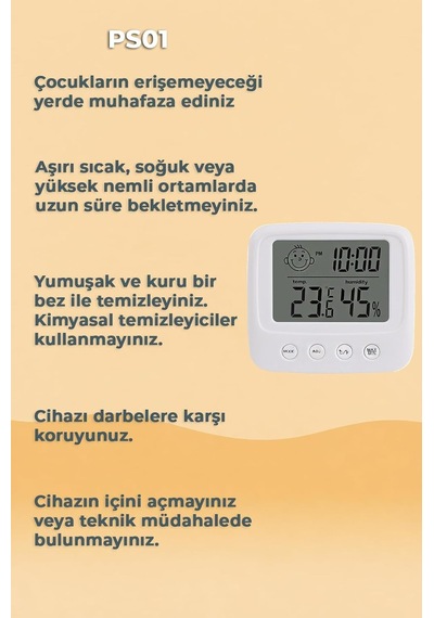 Çocuklar İçin İç Mekan Termometre Ve Saatli Nem Ölçer Thr339