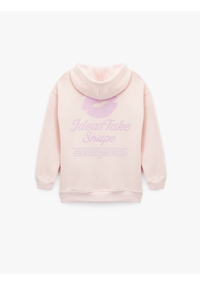 Koton Uzun Kollu Kapüşonlu Baskılı Oversize Sweatshirt Pembe 6wal10550ık Gül