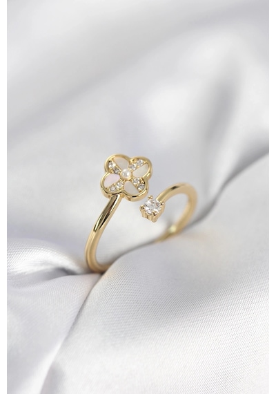 Buğz Gold Renk Zirkon Taşlı Yonca Model Kadın Yüzük Diğer 65515180