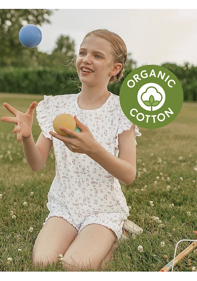 Denokids Organik Beyaz Sevimli Tavşan Kız Pijama Takımı