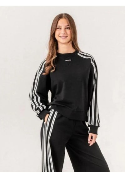 Kız Çocuk 2 İplik 3 Şeritli Sweatshirt-14938 Siyah