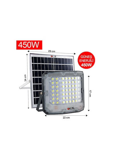 Dls 450w Güneş Enerjili Solar Led Projektör Harici Solar Panelli, 5 Metre Kablolu, 505-450