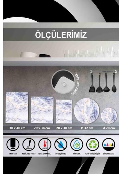 Beyaz Orkide Desenli Cam Kesme Tahtası 30 Cm X 40 Cm