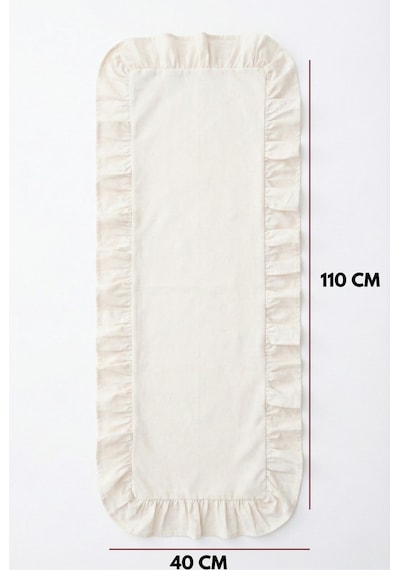 Ham Naturel Fırfırlı Keten Runner - 40x110 Cm Beyaz
