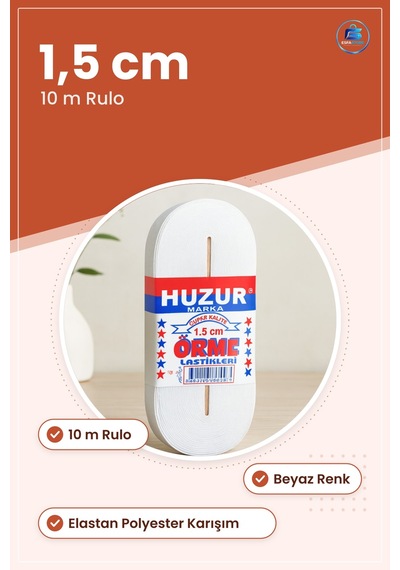Paça Lastikı Yassı 1,5 Cm Beyaz 10 M Örme Elastik Dekoratif Şerit