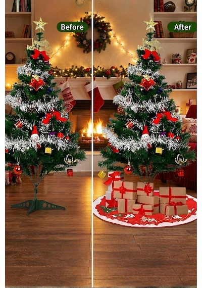 Yılbaşı Süsü Dekoratif Kırmızı Noel Ağacı Etek Şalı 60 Cm Yılbaşı Süsleme Kumaşı