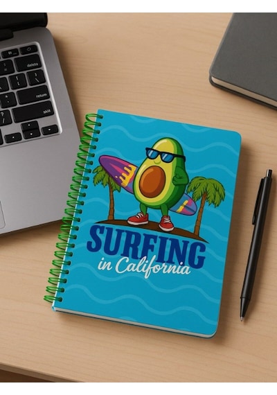 Öğrenci Ve Ofis Kullanımı İçin Uygun Surfing İn California Temalı Spiralli Kareli Defter 80 Yaprak