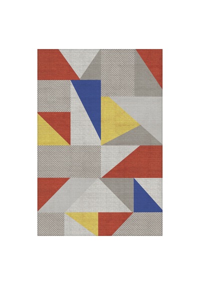 Arline 03 Modern Geometrik Tasarım Renkli Yıkanabilir Dokuma Taban Şönil Baskılı Salon Ev Halısı Sarı Kırmızı Mavi 3