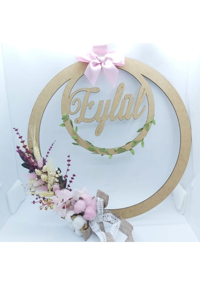 Ahşap Çerçeve İsim Yazılı Bebek Odası Kapı Süsü Çok Renkli