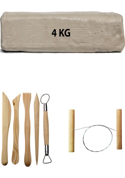 Beyaz Seramik Hamuru 4 KG Çamur Ebeşuar Modelaj Kalemi Kesme Teli