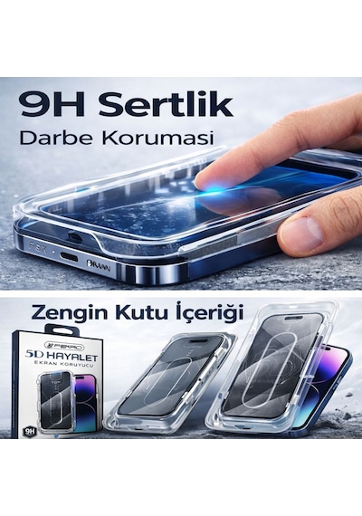 Ferro iPhone Uyumlu 17e 5d Hayalet Ekran Koruyucu - Aparatlı Kolay Uygulama - 9h Tam Kaplama Full Cam