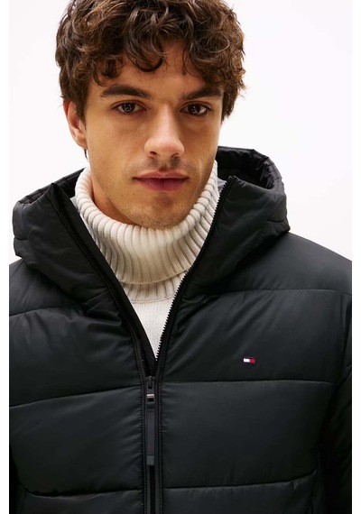 Tommy Hilfiger Erkek Mid Weight Kapüşonlu Jacket Mont - Siyah Triple Black