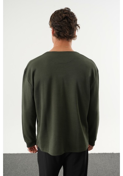 Redline Taren Oversize Erkek Kışlık Düğmeli Sweatshirt Haki