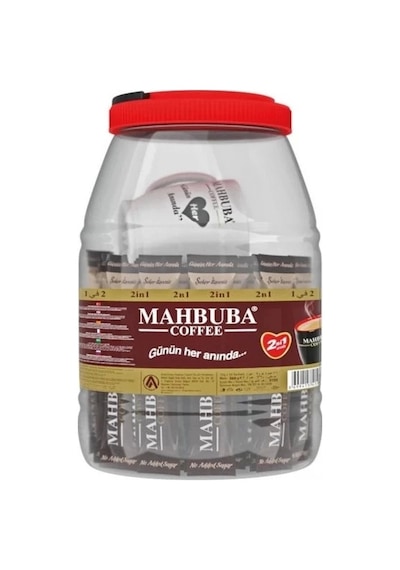 Mahbuba Coffee 2si1 Arada Şekersiz Hazır Kahve Kavanoz 36x10gr + Renkli Kupa Hediyeli Hazır
