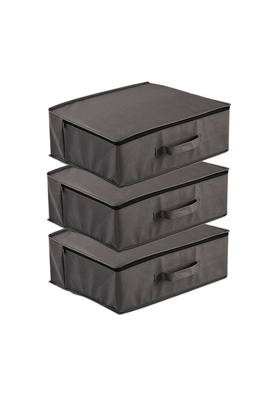 3'lü Set 53x44x21 Cm Baza Altı & Dolap Içi Organizer, Yorgan & Yastık Düzenleyici Hurç Antrasit Gri