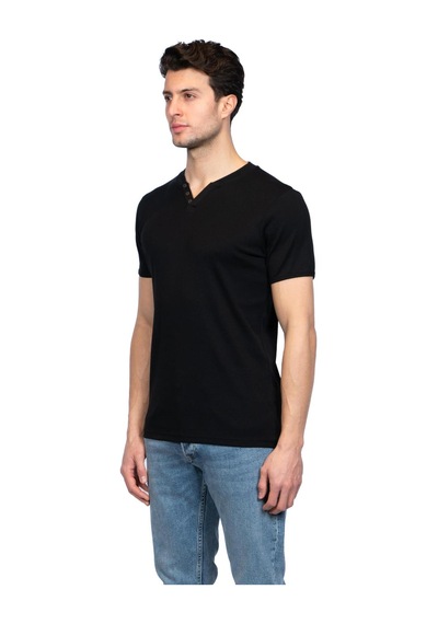 Jsco Hscstore Erkek V Yakalı Basic Siyah Tişört - 8401
