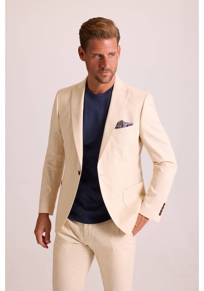 Ysf Erkek Bej Takım Elbise Keten Slim Fit Sivri Yaka Bej
