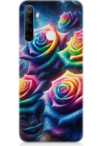 Realme 6i Uyumlu Gökkuşağı Güllerin Patlaması Desenli Silikon Kılıf Çok Renkli