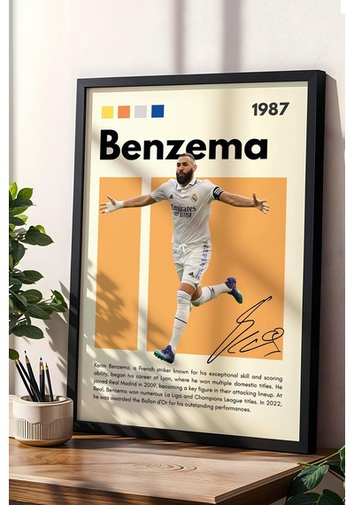 Karim Benzema Çerçeveli Tablo - Dekoratif Çerçeveli Futbolcu Poster Tablo