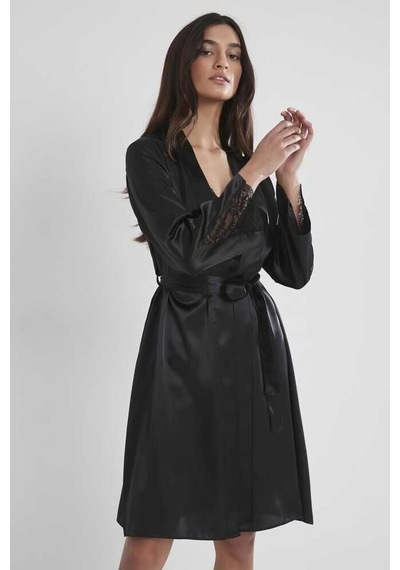 Pierre Cardin Sütyen Kaplı Sabahlık Gecelik Set 4050 Siyah Siyah