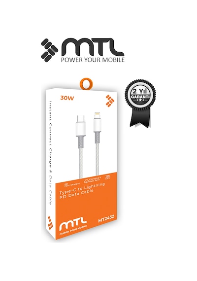 30w Pd Type-c To Apple Uyumlu iPhone Lightning Hasır Hızlı Şarj Ve Data Kablosu 1 Metre Gri Mt2452