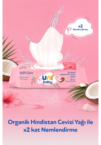 Uni Baby Soft Care Organik Hindistan Cevizi Yağlı Islak Mendil 12x50 600 Yaprak 12'li Set