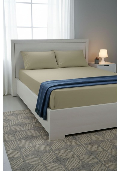 %100 Pamuk Ranforce Premium King Size Lastikli Çarşaf Seti - Bej Bej