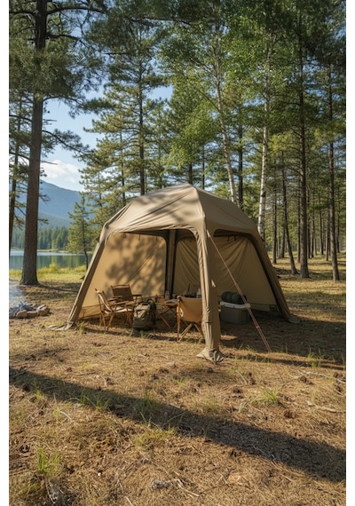 4 Mevsim Modüler Kamp Çadırı - Gölgelik Tente Su Geçirmez Büyük Aile Çadırı 290x290x220cm Brown