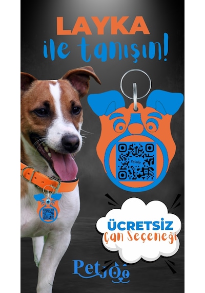 Petjoo 22.Layka Mavi-Turuncu Qr'lı Köpek Künyesi