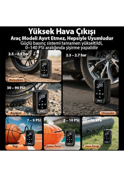 Ezere Airforce Pump Taşınabilir Araba Yüksek Güçlü Elektrikli Kablosuz Lastik Hava Pompası