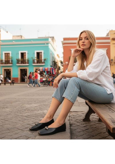 Aska Shoes Shoes Günlük Tokalı Babet 2025aska003 Siyah