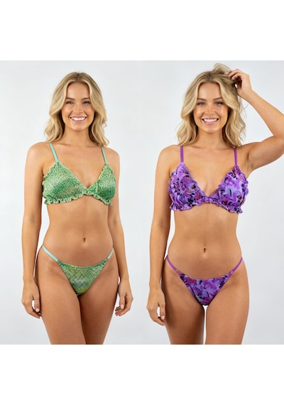 Bonbon Kadın Fırfırlı Balensiz Desteksiz Bralet Sütyen Ve Slip Külot 2'li Takım Bb2289 Leopar