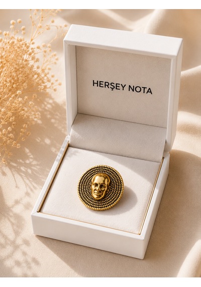 Atatürk Büst Gold Renk Rozet Unisex Yaka Aksesuarı Gri
