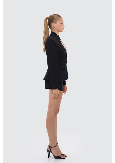 Thalure Kadın Siyah Dik Yakalı Fit Blazer