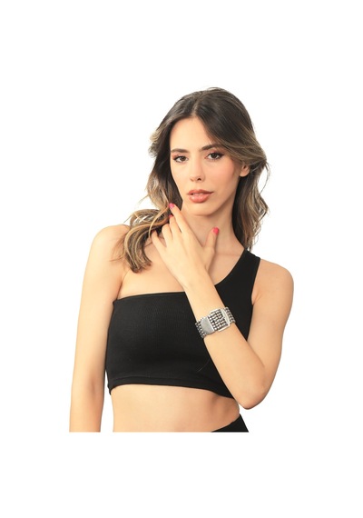 Kadın Antik Gümüş Kaplama Esnek Lastikli Band Ayarlanabilir Saat Kordonu Model Geniş Bileklik Gümüş