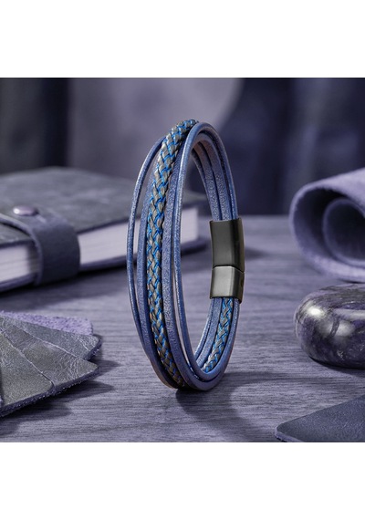 Premium Mavi Siyah Çoklu Deri Bileklik Zamak Kilit 31833b2d7z - 20 Cm Mavi