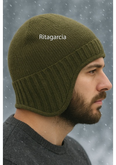 Ritagarcia Unisex Polar Astarlı Kulaklı Bere - Rüzgar Geçirmeyen Termal Kış Beresi Haki