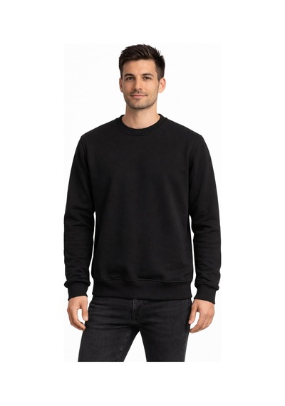 Basic Bisiklet Yaka Relaxed Regular Erkek Sweatshirt - 7556 Siyah