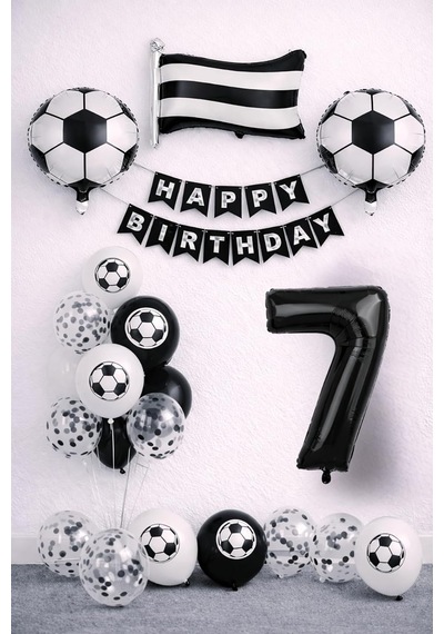Siyah Beyaz 7 Yaş Futbol Temalı Doğum Günü Balon Seti Genel