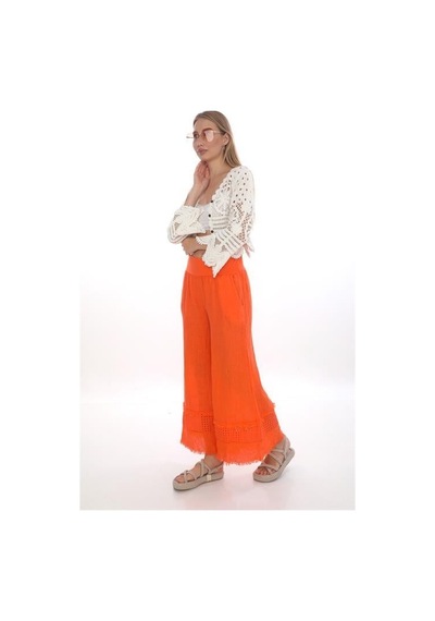 Eren Style İtalyan Fisto Detaylı Keten Pantolon-9186 Oranj