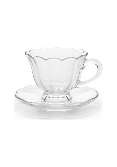Olive Cam 6 Kişilik Tabaklı Büyük Çay Fincan Seti 6 X 210 Ml Şeffaf
