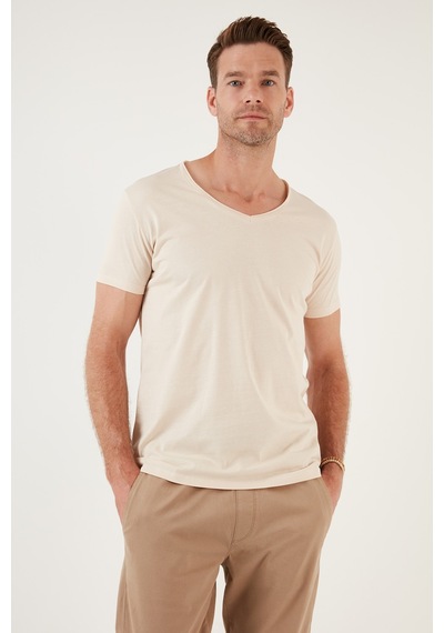 Buratti Pamuklu Slim Fit V Yaka Basic Erkek T Shirt 5412001 Bej