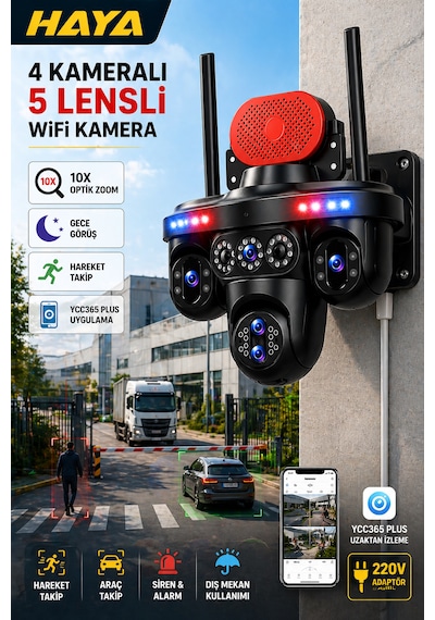 Mpıa Haya 4 Kameralı 5 Lensli Wifi Kamera 3 Ptz 10x Optik Zoom Ip66 Gece Görüş